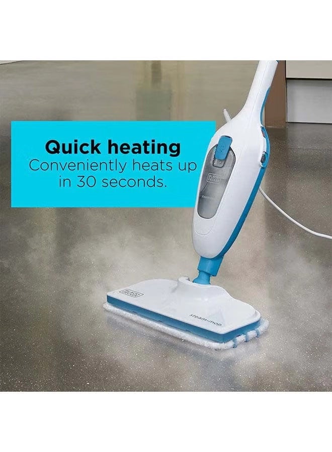 بلاك آند ديكر ممسحة بخارية،   بخار فائق التسخين، دوران 180 درجة - وسادة من الألياف الدقيقة - أبيض/أزرق - سلك بطول 4 أمتار - آمنة على جميع الأرضيات المغلقة - للمنزل والمكتب - صديقة للبيئة - 1300 واط - FSM13E1-B5 - Image 3